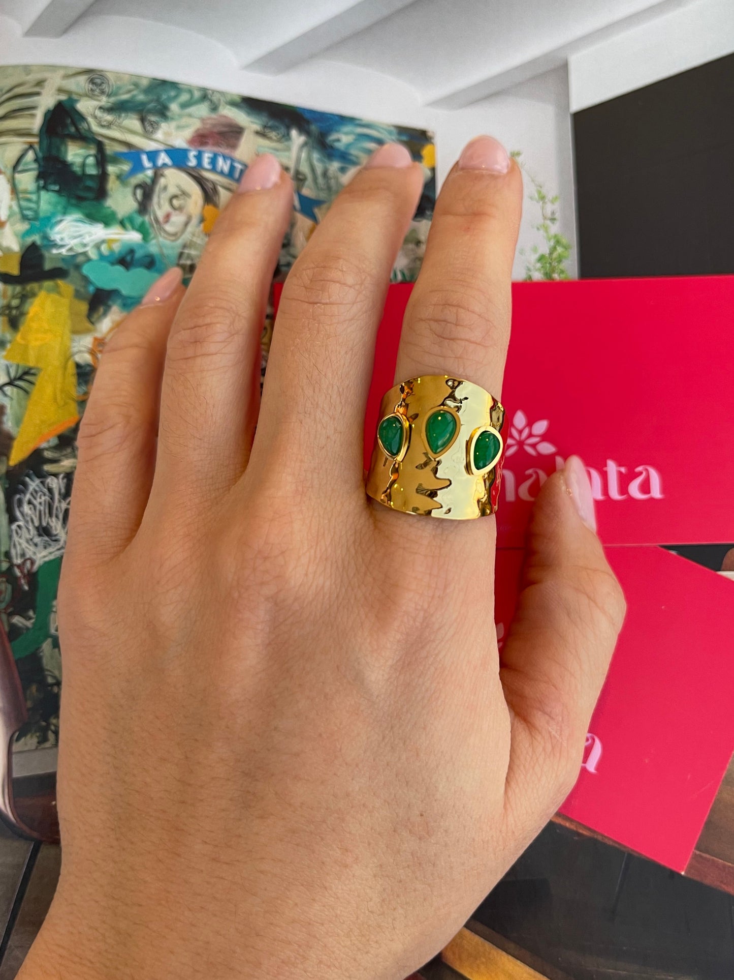 Triple Green Stone Ring