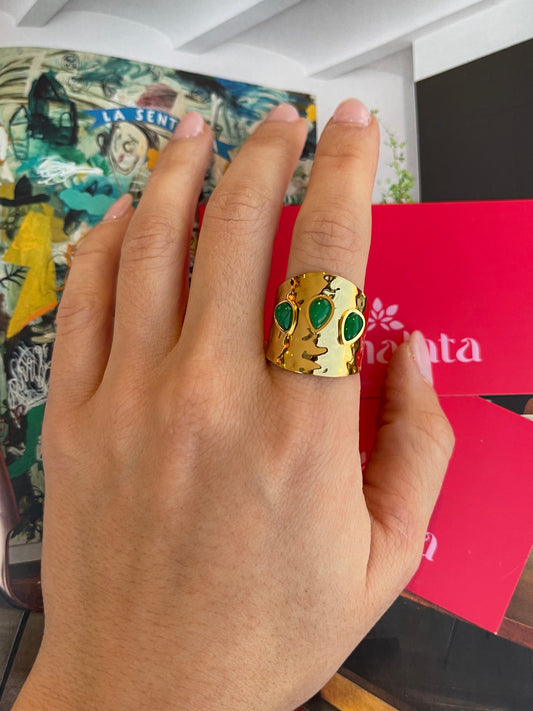 Triple Green Stone Ring